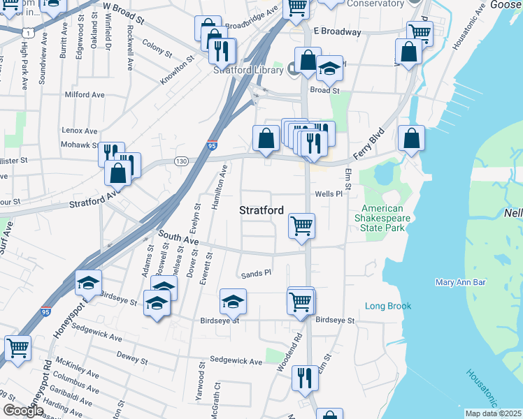 map of restaurants, bars, coffee shops, grocery stores, and more near 23 Jane Street in Stratford