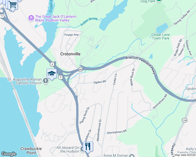 map of restaurants, bars, coffee shops, grocery stores, and more near 103 Briarcliff Drive South in Ossining
