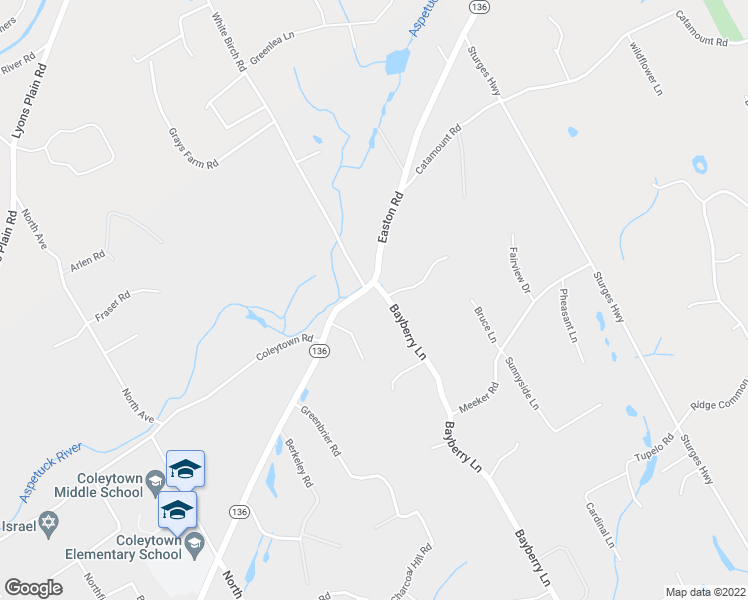 map of restaurants, bars, coffee shops, grocery stores, and more near 287 Bayberry Lane in Westport