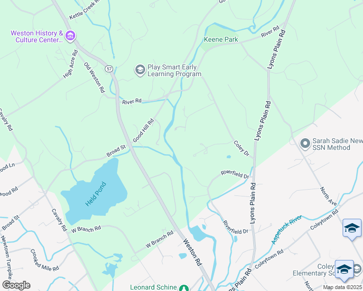 map of restaurants, bars, coffee shops, grocery stores, and more near 22 Saugatuck River Road in Weston