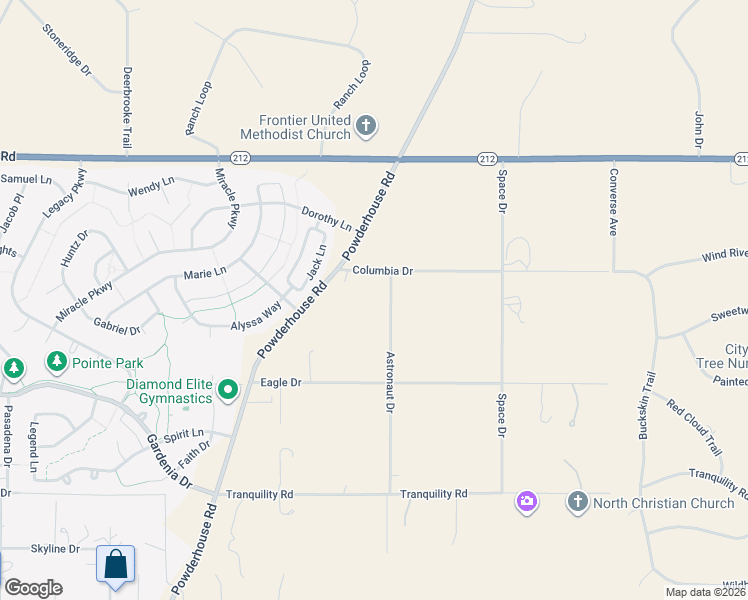map of restaurants, bars, coffee shops, grocery stores, and more near 7204 Astronaut Drive in Cheyenne