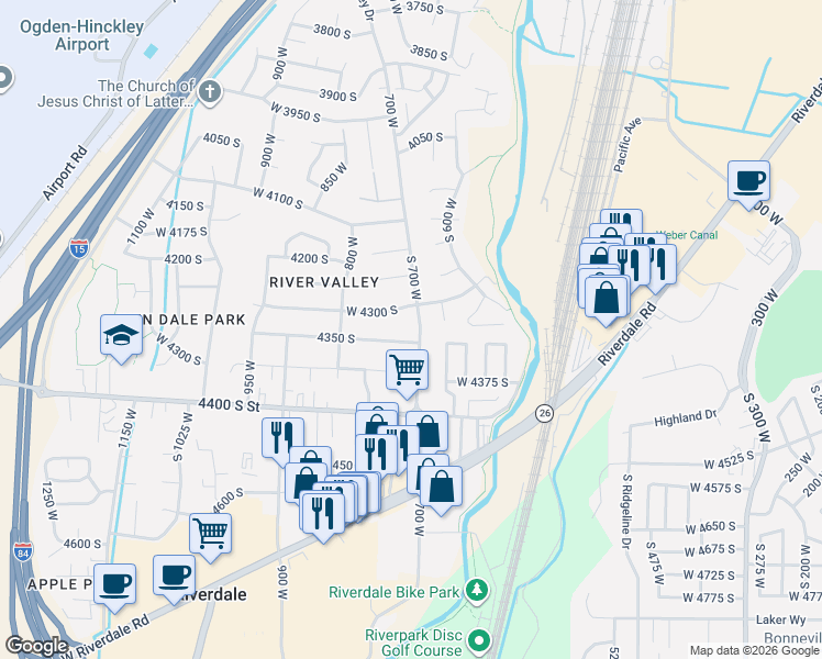map of restaurants, bars, coffee shops, grocery stores, and more near 4337 South 700 West in Riverdale