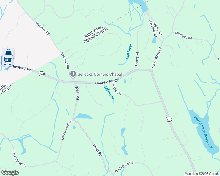 map of restaurants, bars, coffee shops, grocery stores, and more near 162 Logan Road in New Canaan