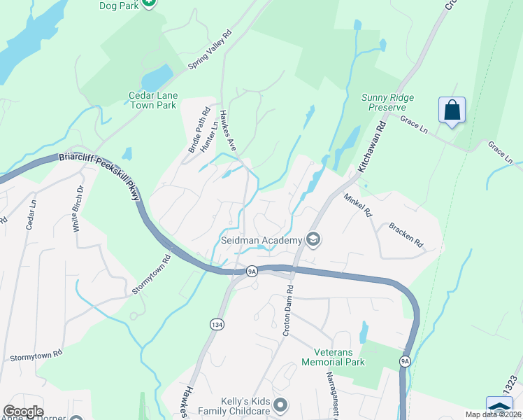 map of restaurants, bars, coffee shops, grocery stores, and more near 193 Woods Brooke Circle in Ossining