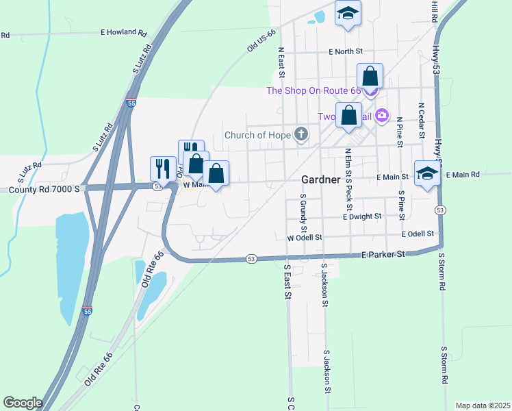 map of restaurants, bars, coffee shops, grocery stores, and more near 400-464 South Street in Gardner