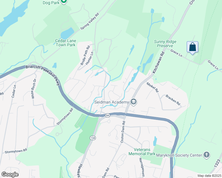 map of restaurants, bars, coffee shops, grocery stores, and more near 123 Woods Brooke Circle in Ossining