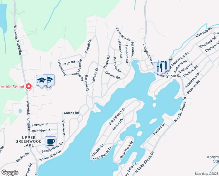 map of restaurants, bars, coffee shops, grocery stores, and more near 3 Milton Court in West Milford