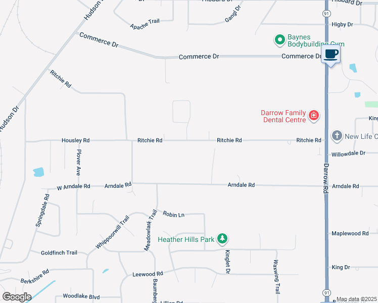map of restaurants, bars, coffee shops, grocery stores, and more near 1632 Ritchie Road in Stow