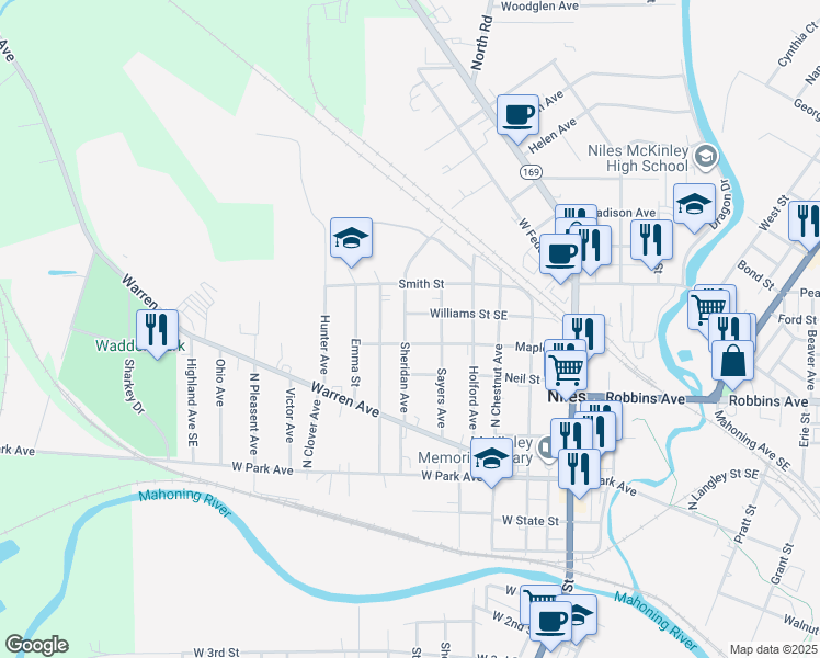 map of restaurants, bars, coffee shops, grocery stores, and more near 408 Sheridan Avenue in Niles