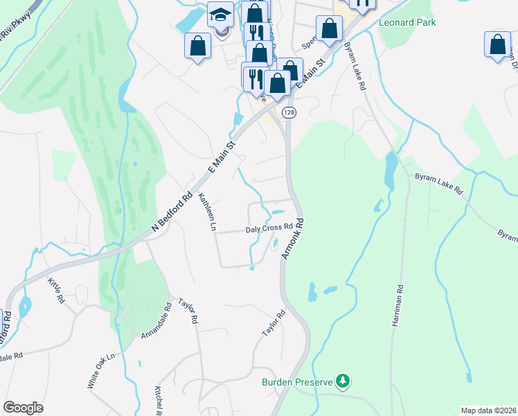 map of restaurants, bars, coffee shops, grocery stores, and more near 41 Meadowbrook Lane in Mount Kisco