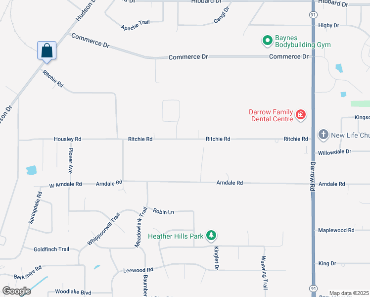 map of restaurants, bars, coffee shops, grocery stores, and more near 1632 Ritchie Road in Stow