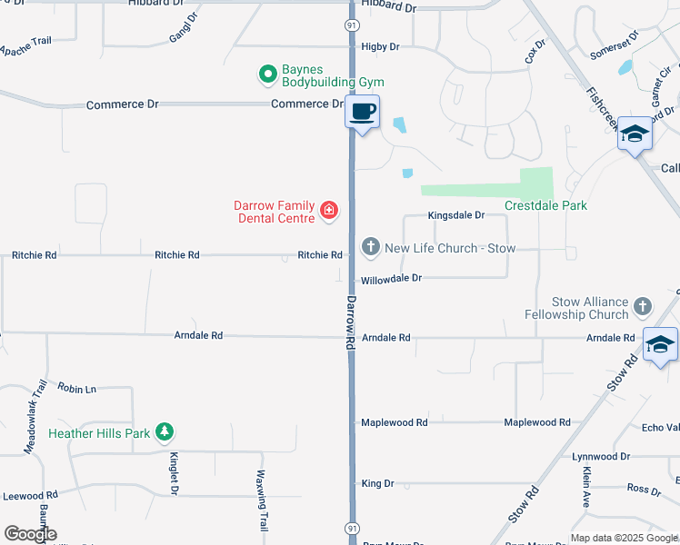 map of restaurants, bars, coffee shops, grocery stores, and more near 4402 Darrow Road in Stow
