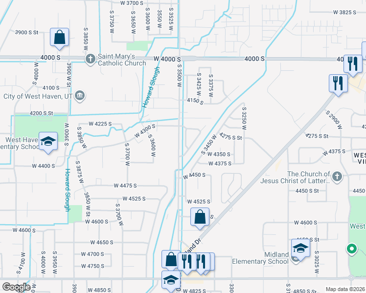 map of restaurants, bars, coffee shops, grocery stores, and more near 4270 South 3475 West in West Haven