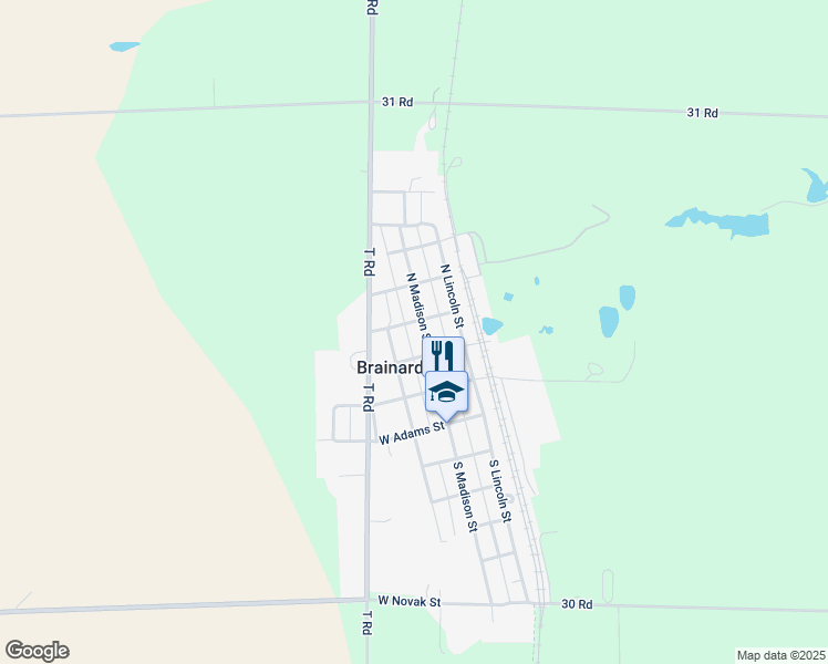 map of restaurants, bars, coffee shops, grocery stores, and more near 116 West Jefferson Street in Brainard