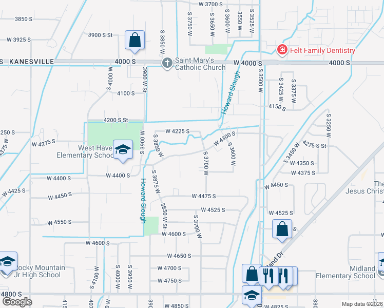 map of restaurants, bars, coffee shops, grocery stores, and more near 3849 West 4300 South in West Haven