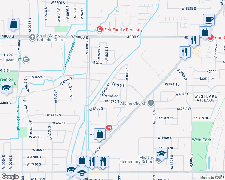 map of restaurants, bars, coffee shops, grocery stores, and more near 3403 West 4275 South in West Haven