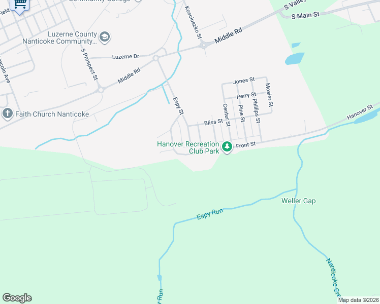 map of restaurants, bars, coffee shops, grocery stores, and more near 115 Espy Street in Nanticoke