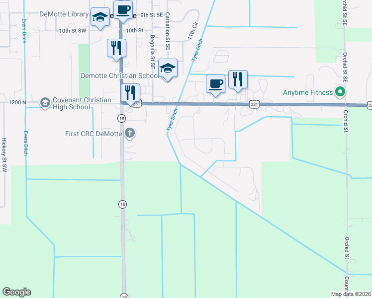 map of restaurants, bars, coffee shops, grocery stores, and more near 1705 Daisy St SE in De Motte