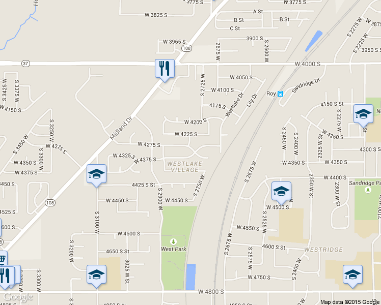 map of restaurants, bars, coffee shops, grocery stores, and more near 2802 West 4375 South in Roy