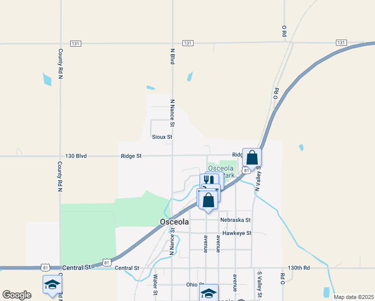 map of restaurants, bars, coffee shops, grocery stores, and more near 610 Ridge Street in Osceola
