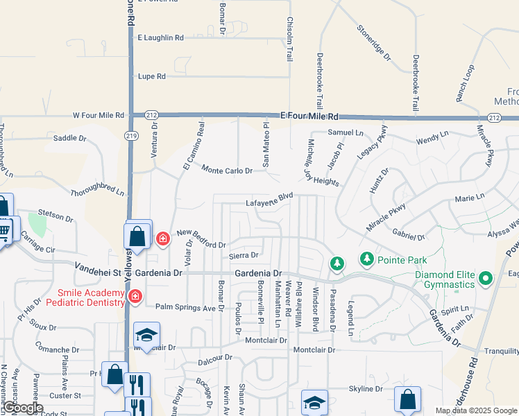 map of restaurants, bars, coffee shops, grocery stores, and more near 630 Lafayette Boulevard in Cheyenne