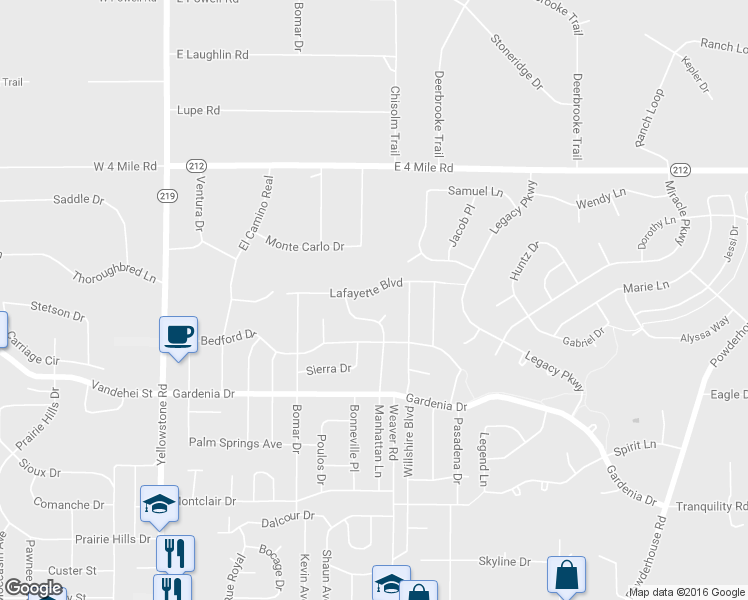 map of restaurants, bars, coffee shops, grocery stores, and more near 651 Lafayette Boulevard in Cheyenne