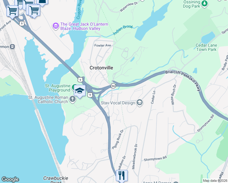 map of restaurants, bars, coffee shops, grocery stores, and more near 11 Old Albany Post Road in Ossining