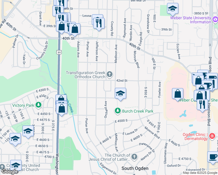 map of restaurants, bars, coffee shops, grocery stores, and more near 4245 South 675 East in Ogden