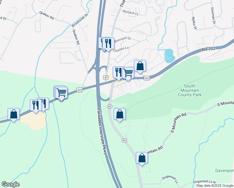map of restaurants, bars, coffee shops, grocery stores, and more near 1056 New York 45 in Pomona