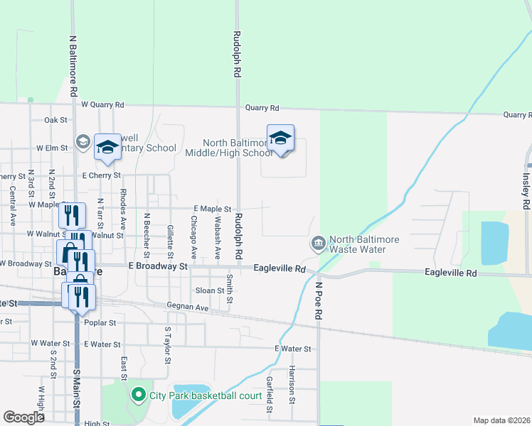 map of restaurants, bars, coffee shops, grocery stores, and more near 800 Maple St in North Baltimore