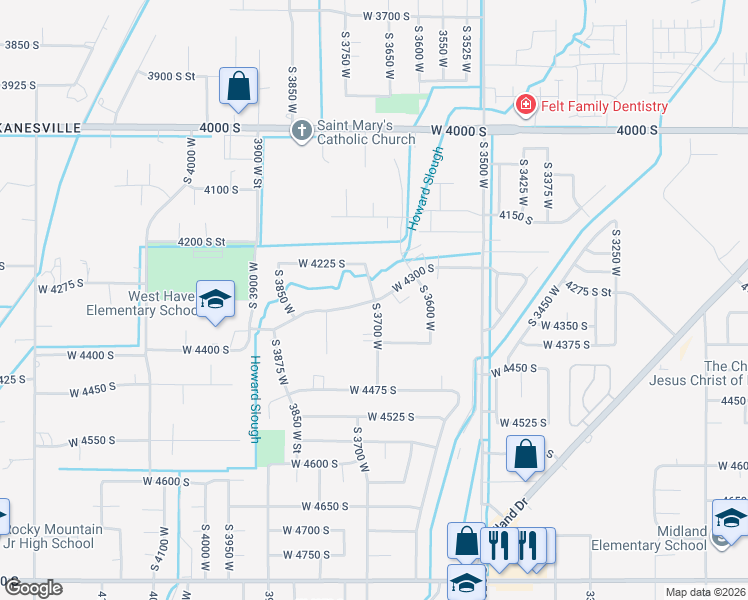 map of restaurants, bars, coffee shops, grocery stores, and more near West 4300 South in West Haven