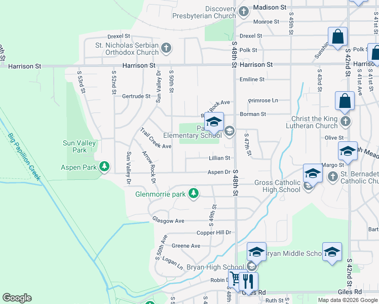 map of restaurants, bars, coffee shops, grocery stores, and more near 7202 South 49th Avenue in Omaha