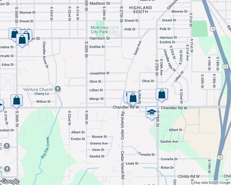 map of restaurants, bars, coffee shops, grocery stores, and more near 2714 Lillian Street in Bellevue