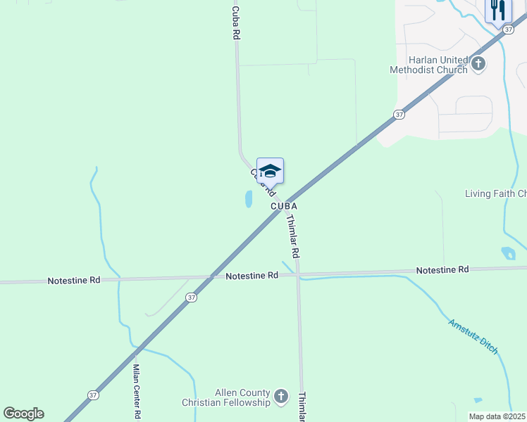 map of restaurants, bars, coffee shops, grocery stores, and more near 10835 Cuba Rd in Harlan