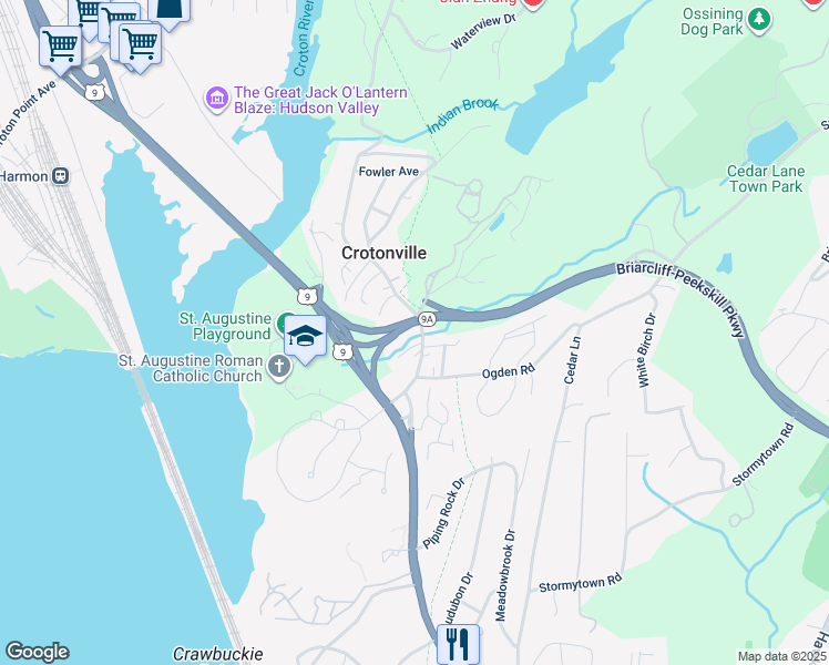 map of restaurants, bars, coffee shops, grocery stores, and more near 11 Old Albany Post Road in Ossining