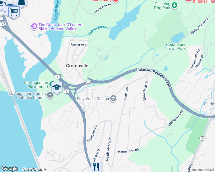 map of restaurants, bars, coffee shops, grocery stores, and more near 5 Steven Drive in Ossining