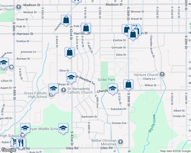 map of restaurants, bars, coffee shops, grocery stores, and more near 3916 Baldwin Circle in Bellevue