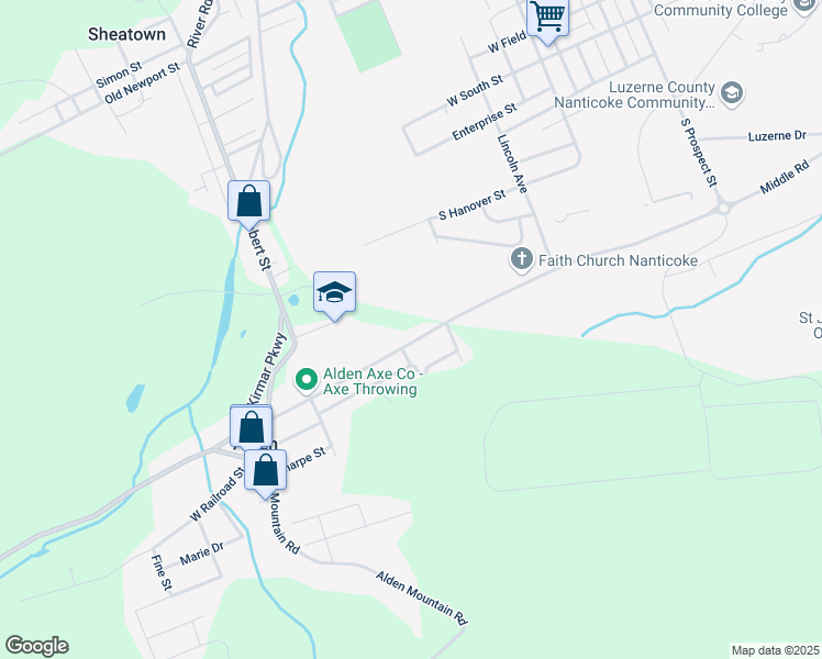 map of restaurants, bars, coffee shops, grocery stores, and more near 108 East Kirmar Avenue in Nanticoke