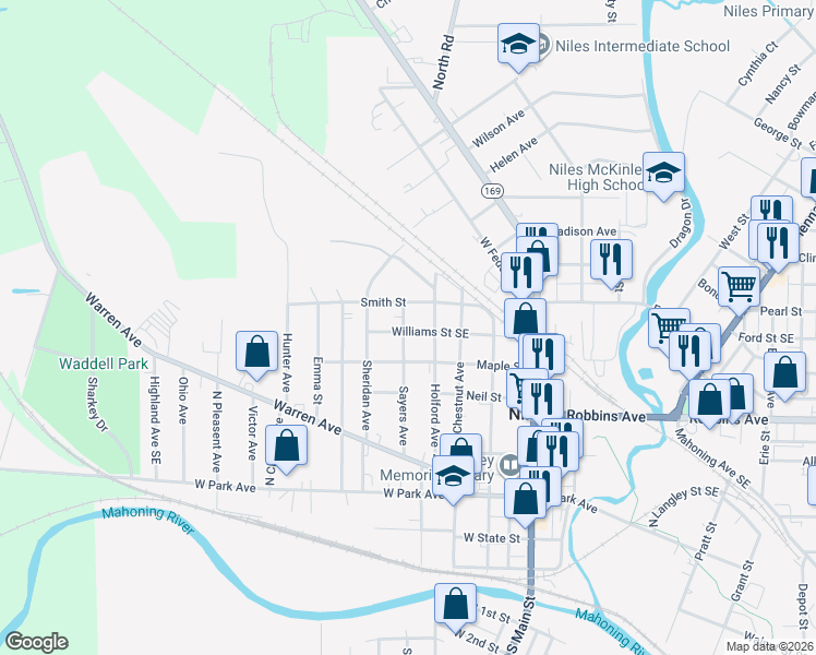 map of restaurants, bars, coffee shops, grocery stores, and more near 406 Sayers Avenue in Niles