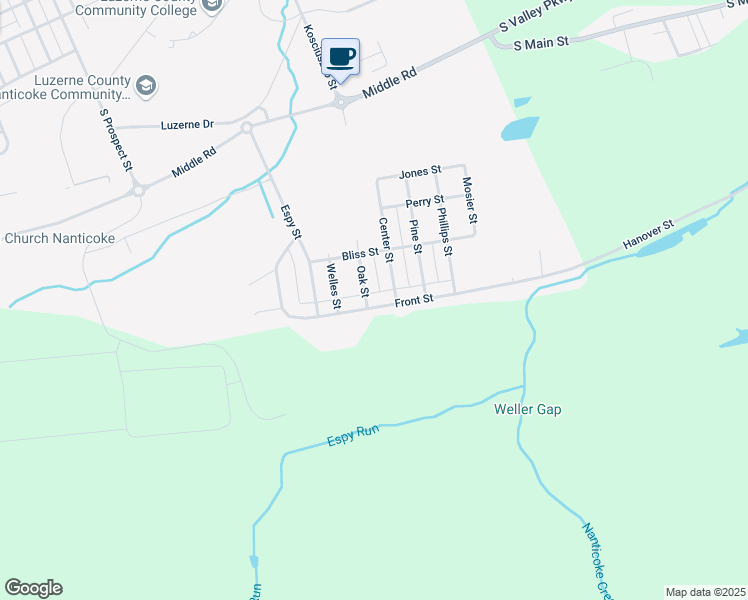 map of restaurants, bars, coffee shops, grocery stores, and more near 30 Front St in Nanticoke