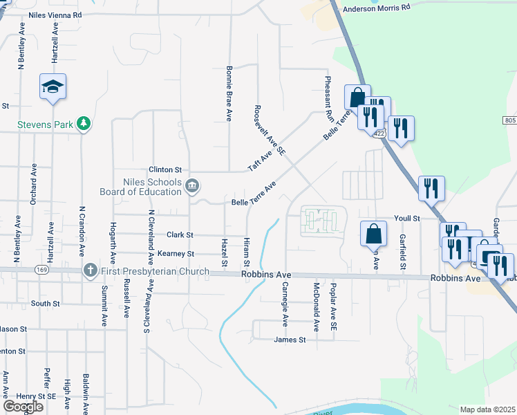 map of restaurants, bars, coffee shops, grocery stores, and more near 1725 Belle Terre Avenue in Niles