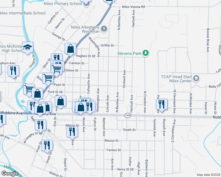map of restaurants, bars, coffee shops, grocery stores, and more near 215 Lincoln Avenue in Niles
