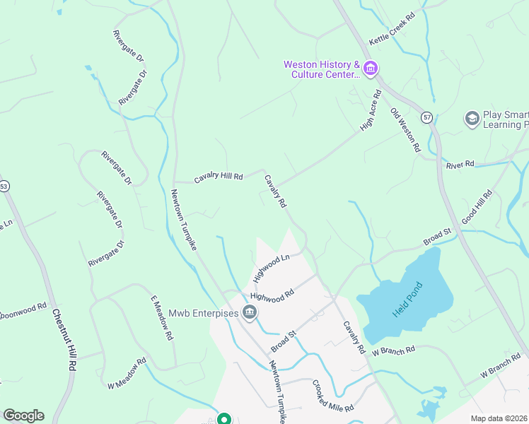 map of restaurants, bars, coffee shops, grocery stores, and more near 129 Cavalry Road in Weston