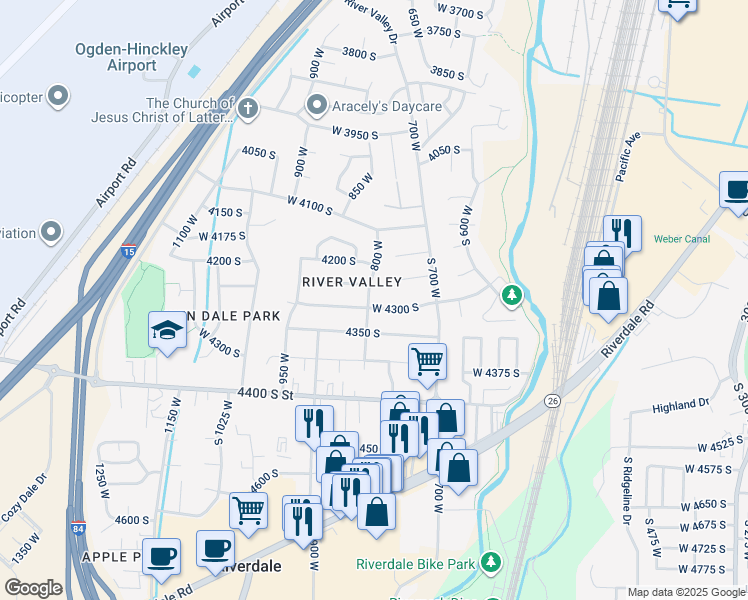 map of restaurants, bars, coffee shops, grocery stores, and more near 4290 800 West in Riverdale