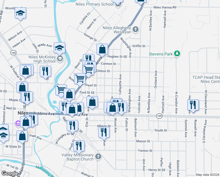 map of restaurants, bars, coffee shops, grocery stores, and more near 216 Cherry Ave in Niles