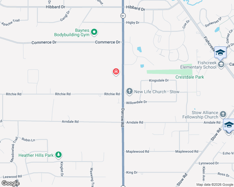 map of restaurants, bars, coffee shops, grocery stores, and more near 1929 Ritchie Road in Stow