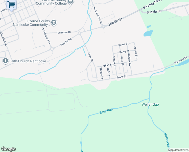 map of restaurants, bars, coffee shops, grocery stores, and more near 115 Espy Street in Nanticoke