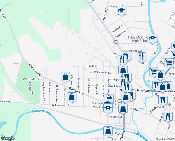 map of restaurants, bars, coffee shops, grocery stores, and more near 408 Sheridan Avenue in Niles