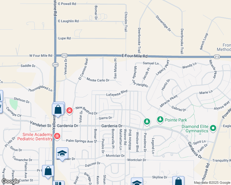 map of restaurants, bars, coffee shops, grocery stores, and more near 630 Lafayette Boulevard in Cheyenne