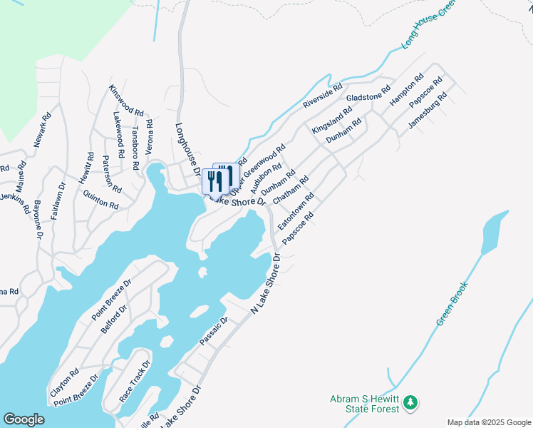 map of restaurants, bars, coffee shops, grocery stores, and more near 361 North Lake Shore Drive in West Milford